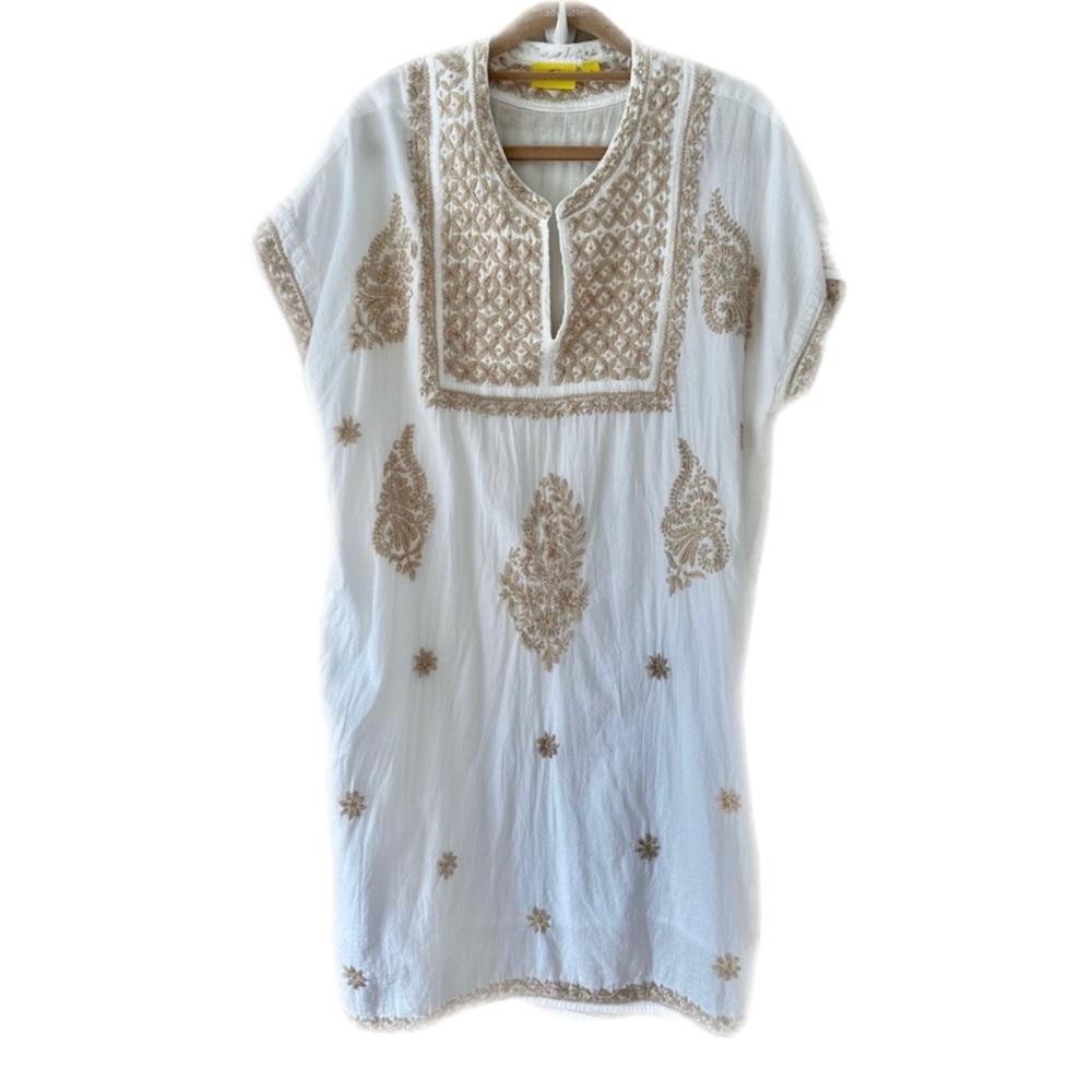 Roller Rabbit White and Tan Embroidered Tunic